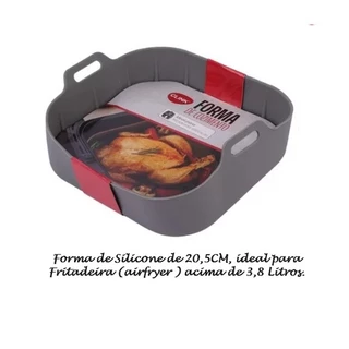 KIT 2 FORMAS COZIMENTO QUADRADA FRITADEIRA ELETRICA AIR FRYER SILICONE 20,5CM 3,8L+