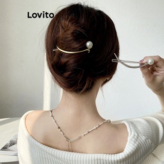 Lovito Grampos De Cabelo De Metal Com Pérolas Lisas Casuais Para Mulheres LFA11321