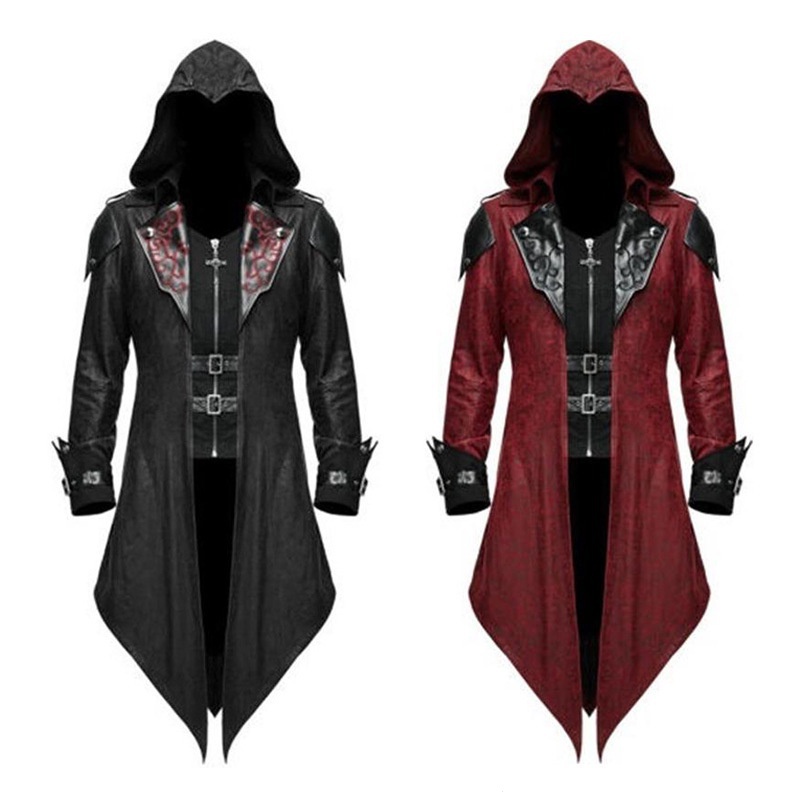 Novo estilo halloween jaqueta medieval retro costura goth masculino  fantasia escura