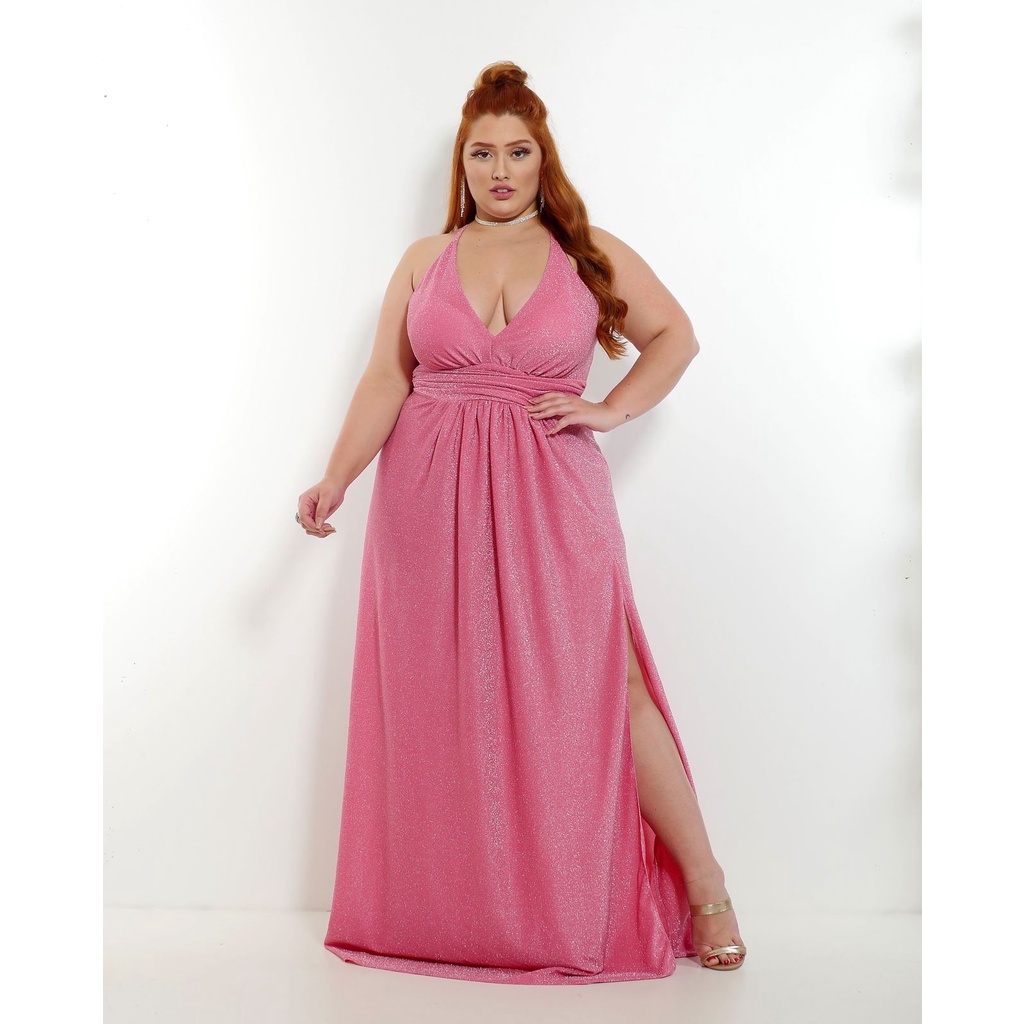 Vestido de Lurex Alça Cruzada nas Costas Rosa Chiclete Mcoffee