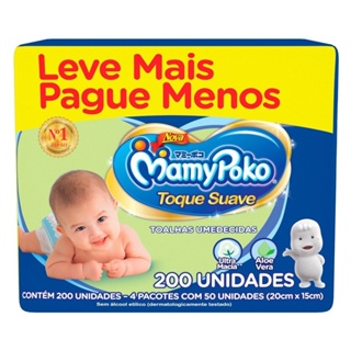 Toalhas Umedecidas MamyPoko Toque Suave Embalagem com 200 Toalhas