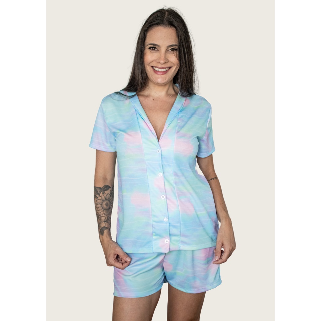 Pijama Americano Manga Curta Jersey – Candy (Amamentação e pós cirúrgico)