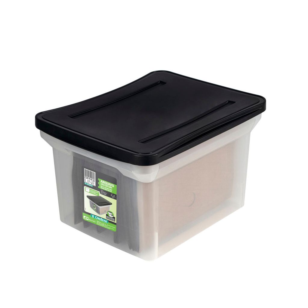 Caixa Organizadora Arquivo Larga Empilhável Cristal/Fumê Office Line Ordene
