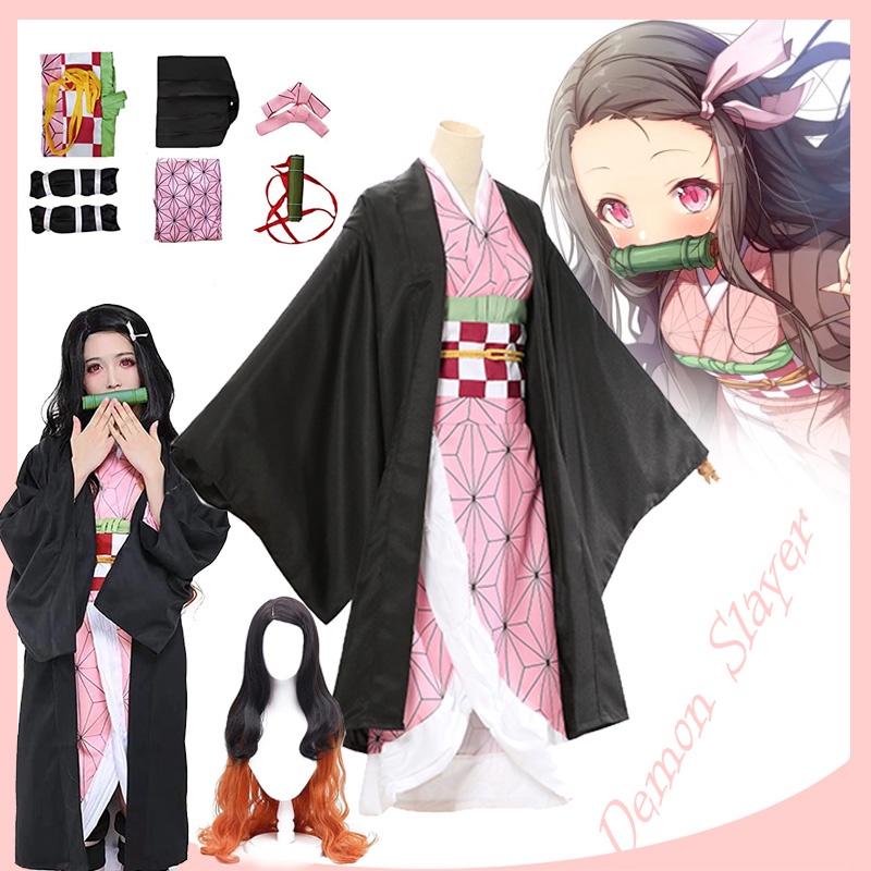 2023-demônio Slayer Irmão E Irmã Kamado Nezuko Cosplay Traje Outfit Kimono  Anime Costume Peruca-1 -t