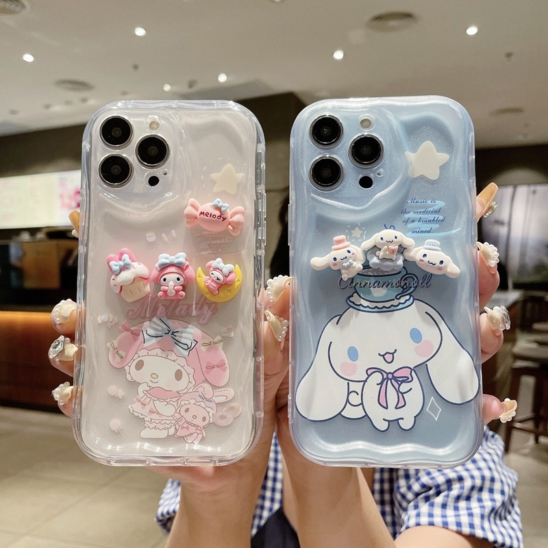 Capa Para Samsung Galaxy A24 A14 A54 A34 A73 A53 A33 A51 A71 A04s A13 A03S A02S A50 A30 Sanrio 3D Minha Melodia Canela Creme Curva De Celular