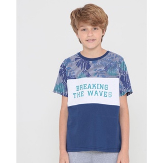 Camiseta Juvenil Estampa Surf Flamê Azul Marinho