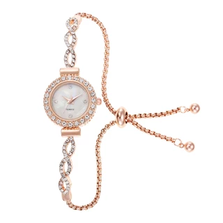 Nova moda diamante-cravejado redondo senhoras relógio enrolamento flor forma ajuste livre pulseira relógio de quartzo