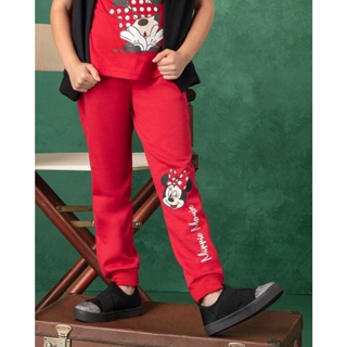Calça Infantil Moletom Minnie Mouse Disney Vermelha
