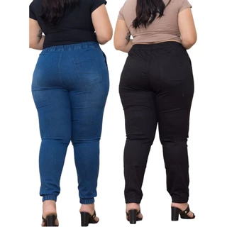 Kit 2 Calças Jogger Plus Size Feminina / JEANS E PRETA