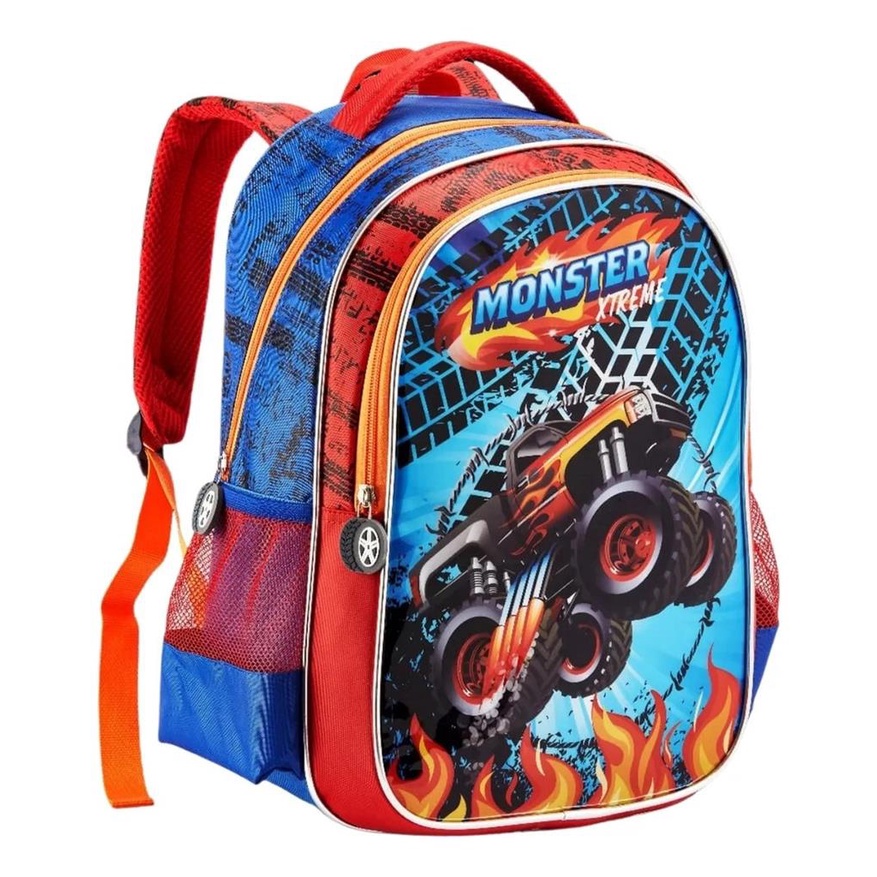 Mochila Infantil Menino Escolar Costas Carros Corrida Grande Cor