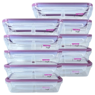 Kit 10 Potes Com Divisórias Para Alimentos Marmita Fit Empilhavel