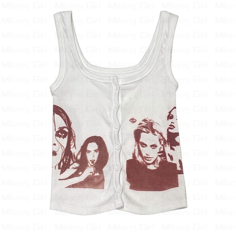 Women's Camis Tops Gothic Emo girls Sexy Sleeveless Corset Print Cute Crop  Tops Y2k Clothes Streetwear Grunge Black Baby Tee - AliExpress