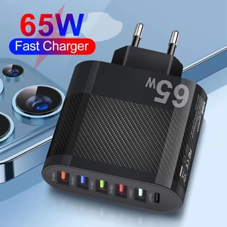 Adaptador De Carga Rápida De Cabeçote 65W/Plug De Carregador De Viagem Para Laptop Telefônico/Universal Portátil Ue/Eua/UK 6 Portas/5USB Interfaces Tipo C De Telefone