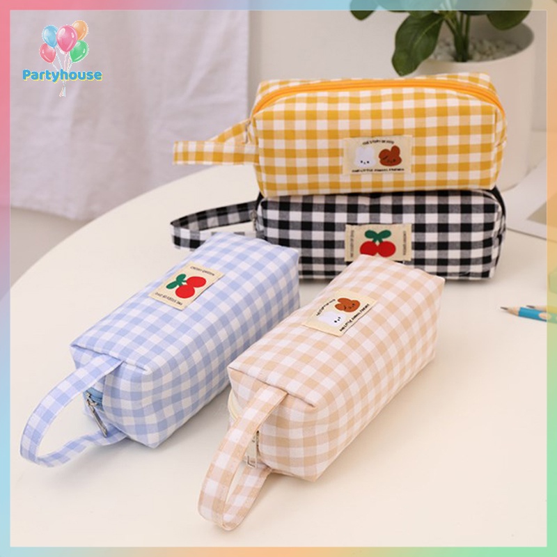 Bolsas De Maquiagem De Tartan Bolsas De Armazenamento Com Botão De