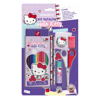 Kit Escolar 12 Lápis De Cor + material Hello Kitty Leo&Leo