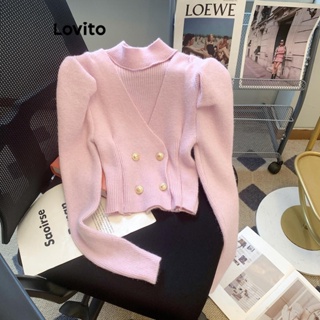 Lovito Top Elegante De Malha Com Botões Lisos Para Mulheres LNE41173