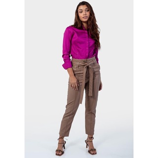 Calça feminina couro cut capuccino