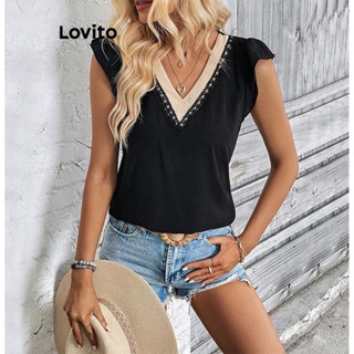 Lovito Blusa Casual Lisa Colorblock Com Babados E Gola Para Mulheres LNL42016