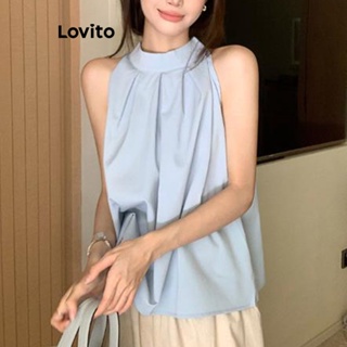 Lovito Regata Casual Simples Plissada Para Mulheres LNE42048