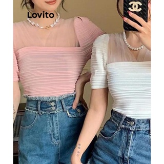 Lovito Camiseta Elegante De Malha Lisa E Contrastante Para Mulheres LNE42252