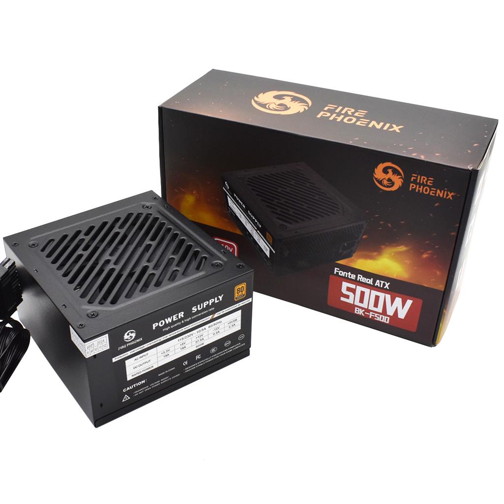Fonte De Alimentação Silenciosa Atx Gamer Para Pc 80 Plus Bronze 110V/220V Preto Fire Phoenix Bk-f500
