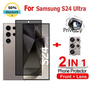 2 Em 1 película Samsung S24 Ultra Privacy Protetor De Tela De Cobertura Total De Vidro Temperado Anti-Espionagem Para Samsung A35 A54 A15 A25 A34 A05 A05s S24 S22 S21 S23 Plus 5G película traseira