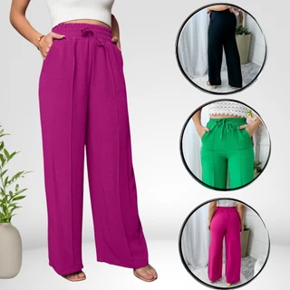 Calça Pantalona Moda Feminina Cintura Alta Duna Alfaiataria Wide Leg