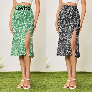Lovito Casual Saia Feminina Floral com Zíper LBA05176 (Multicolorido)
