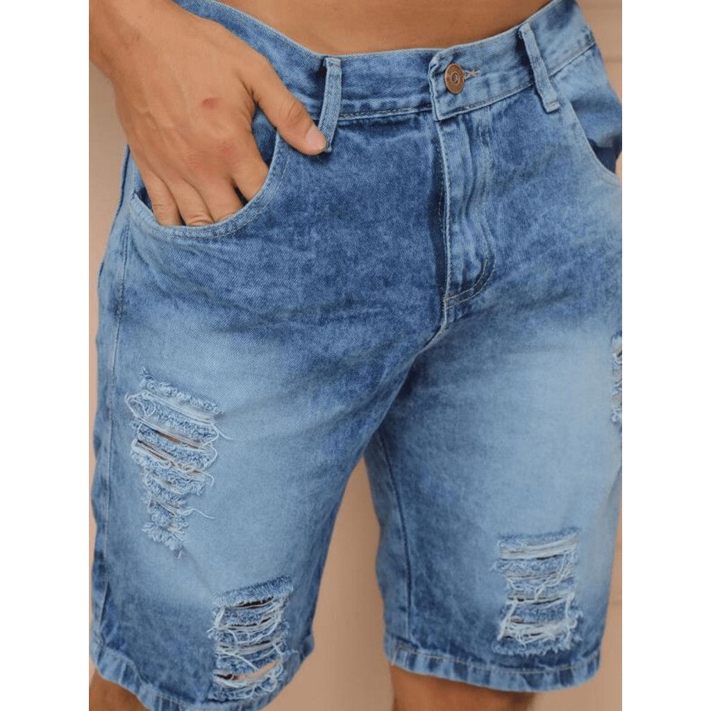JoJoJa Bermuda Jeans Masculina Rasgado 100% Algodão | Shopee Brasil