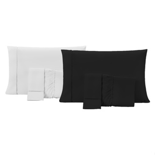 KIT 02 Roupa de Cama Jogo LENCOL Casal Queen 400 Fios 6Pcs PONTO PALITO Liso C/ Elastico Ultra Macio Liso