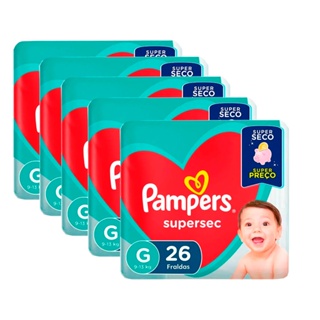 Kit 5 Fralda Descartavel Pampers Supersec Pacotão G - 130 Unidades