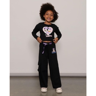Calça Moletom Infantil Wide Leg Estampa Minnie Mouse Disney Preta