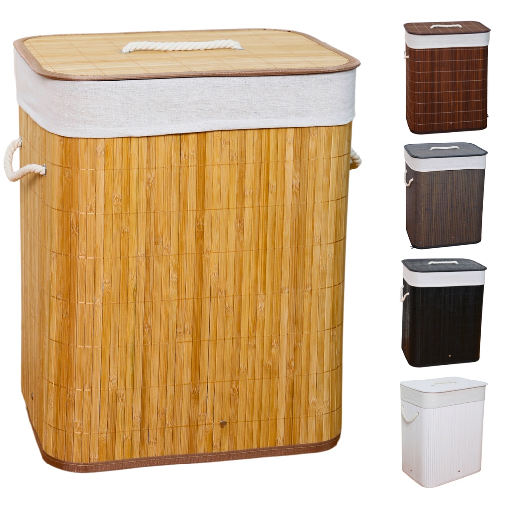 Cesto de Roupa Suja Bambu Com Tampa e Alças 50 Litros Grande ...