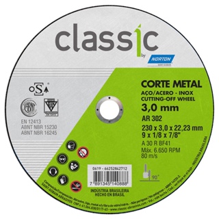 Disco de Corte Classic AR302 230x3x22mm Norton