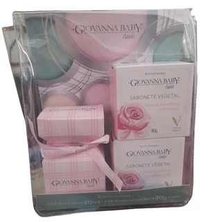 Kit Mini Necessaire Classic Rosa Memoria Afetiva Mini Colonia 20mL + 2 Sabonete Barra 90g Cada Giovanna Baby