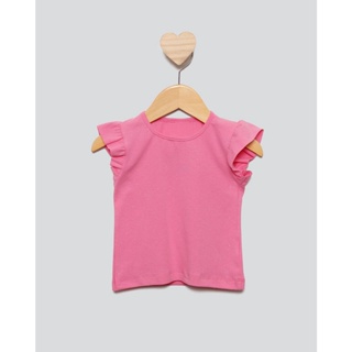 Blusa Bebê Com Glitter Manga Curta Babado Rosa