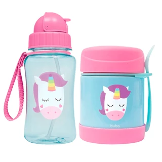 Garrafinha Canudo De Silicone Fun 350ml Com Tampa Flip-Top Pote Térmico Unicornio