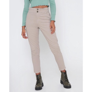 Calça Feminina Sarja Paper Bag Bege