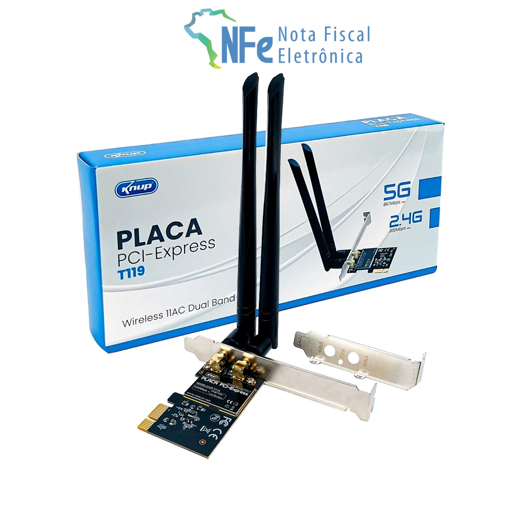 Placa Wifi Dual Band 2.4GHz e 5GHz 1200 Mbps PCI Express com 2 Antenas 3dBi Ajustáveis Alta Velocidade Rede Wireless – para PC Computador Desktop