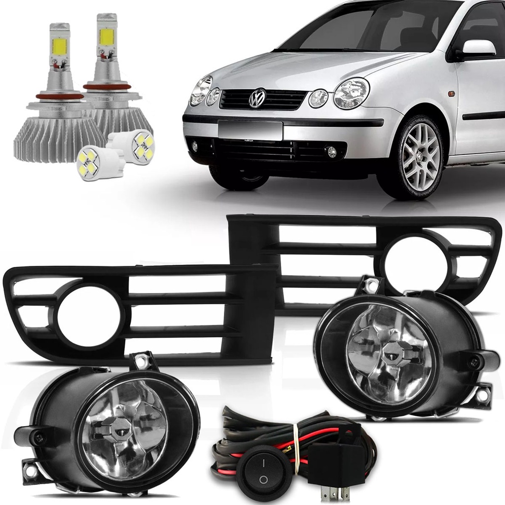 Kit Farol De Milha Neblina Auxiliar Volkswagen Polo 2003 2004 2005 2006 + Led