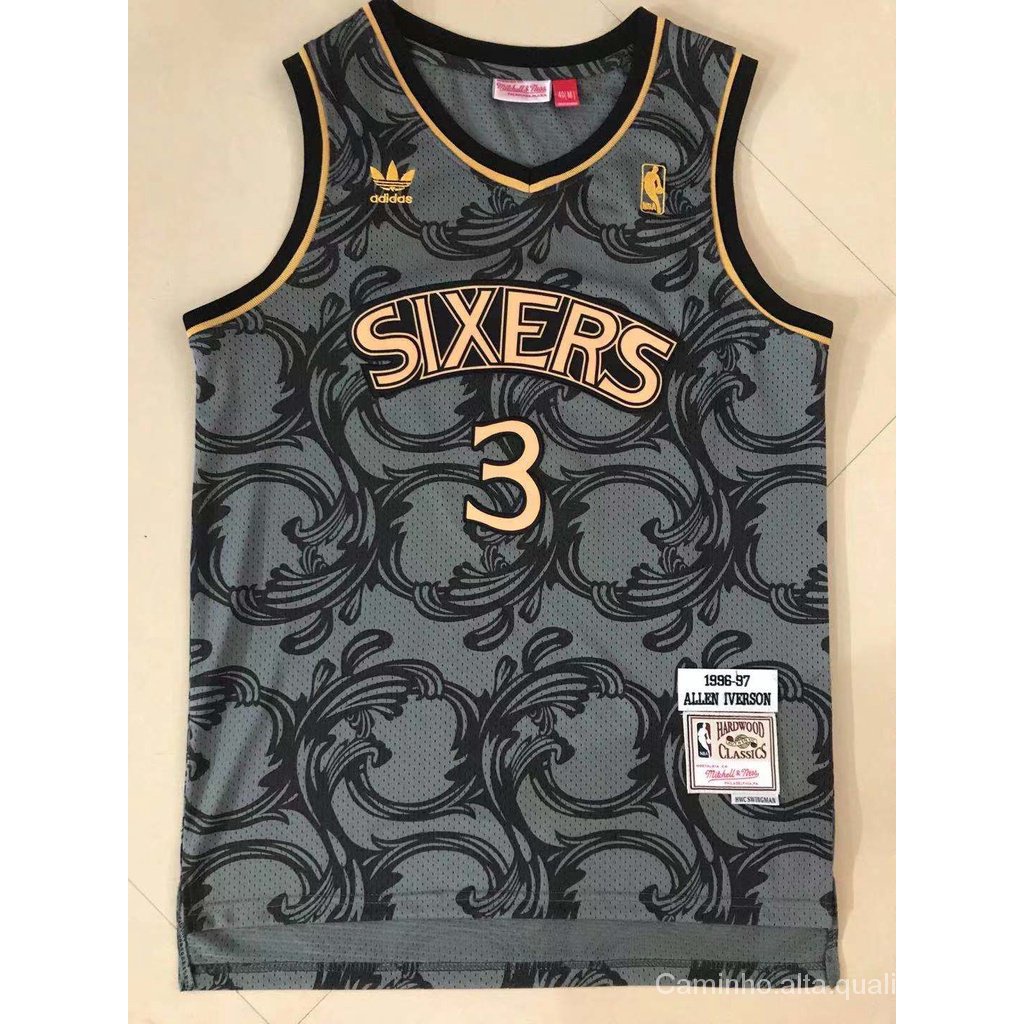 EM ESTOQUE! Allen Iverson, PHI, Filadélfia 76ers, PHILA, NBA, Camisolas, Palhinha, Palhas, T-Palhas, Camisa cinzenta 3 #