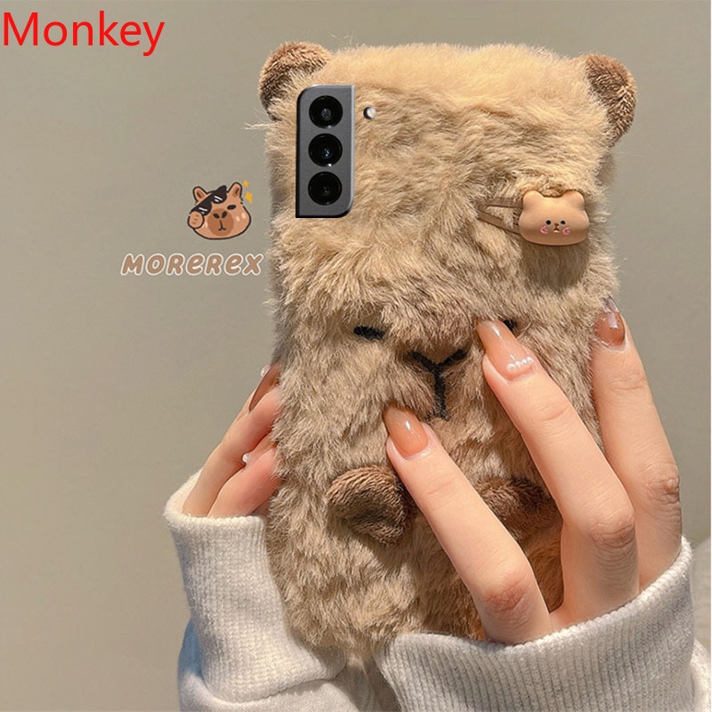 Ins Coreano Fofo Capybara 3D Capa Macia Para Samsung A12 A22 A32 A52 M55 S24 S23 Ultra S22 S21 FE S20 Nota20 De Pele Fofa Peluda