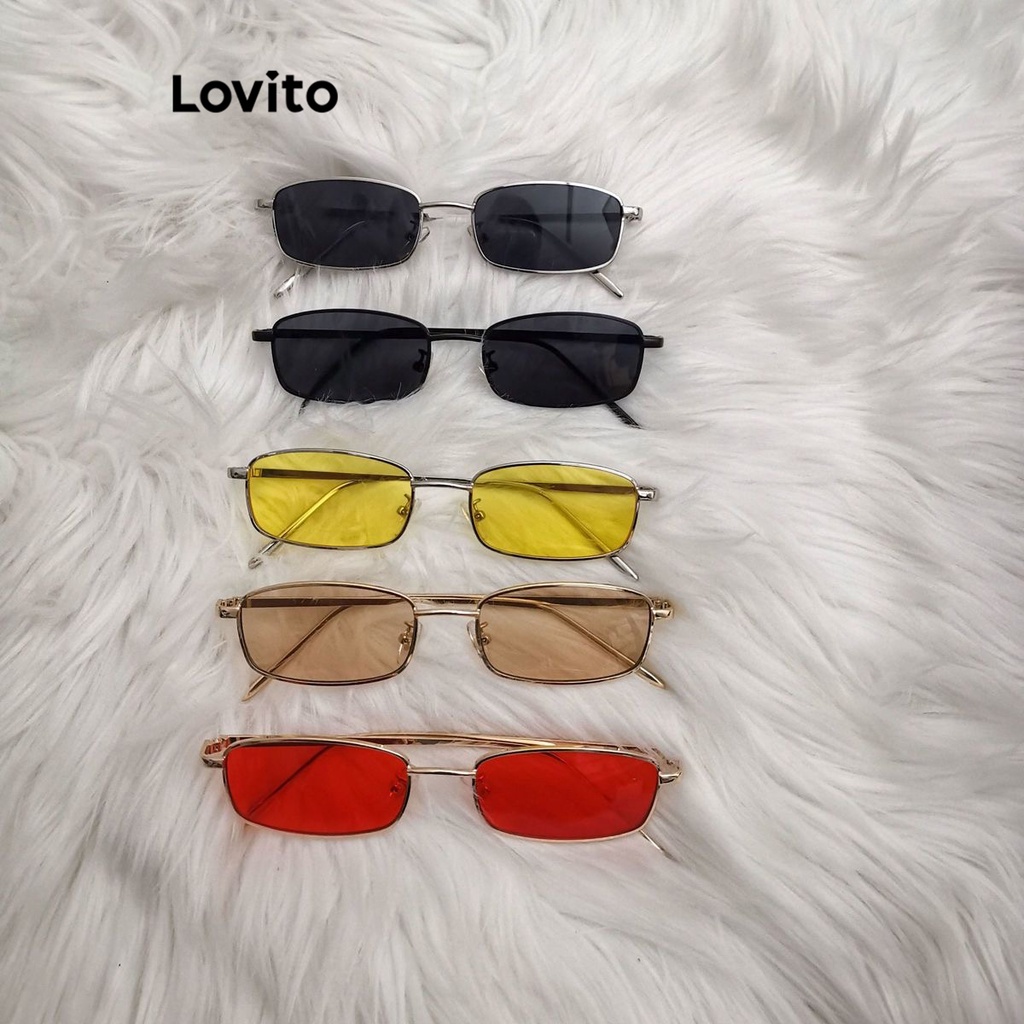 Lovito Óculos De Sol Quadrados Geométricos De Metal Liso Casual Para Mulheres LFA06402 (Vermelho/Ouro/Prata/Preto)