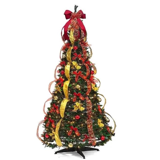 Árvore de Natal Dobrável de 1,8m Fácil Instalação Puxe Para Cima pop-up Com 350 Warm Light deci de noel arbil Armada Rápida
