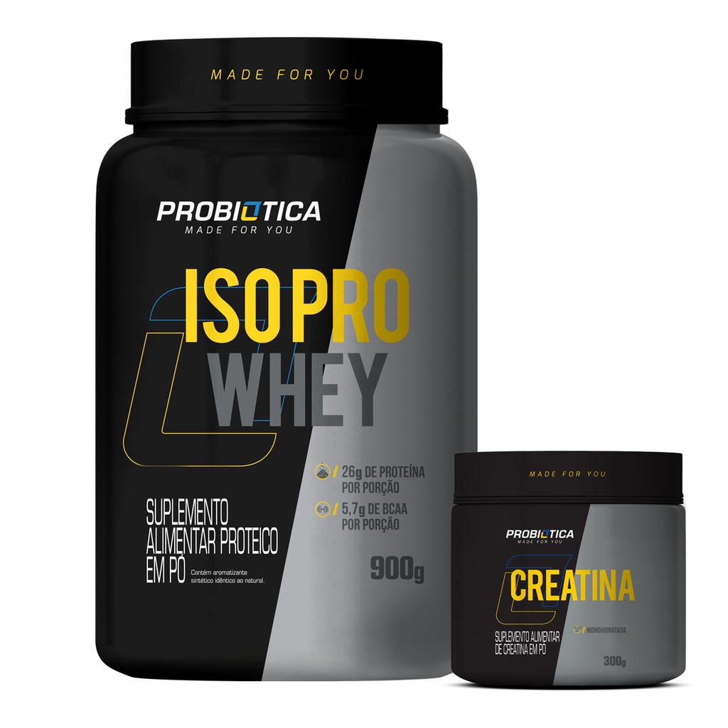 Kit Whey Protein Isolado Pote 900g Creatina 300g Probiotica Shopee Brasil