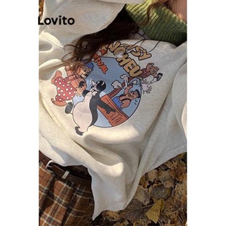 Lovito Moletom Casual Com Padrão De Desenho Animado Para Mulheres LNA40133