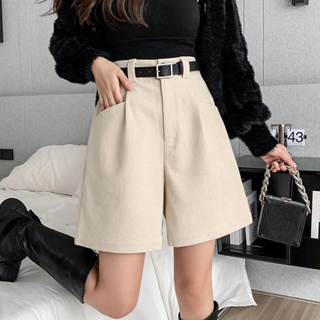 Lovito Shorts Casuais Simples Com Bolso Plissado Para Mulheres LNE42245