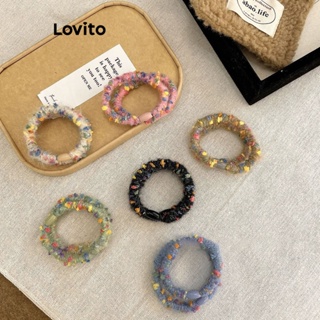 Lovito Laços De Cabelo De Pelúcia Casual Liso Colorblock Para Mulheres LFA11307
