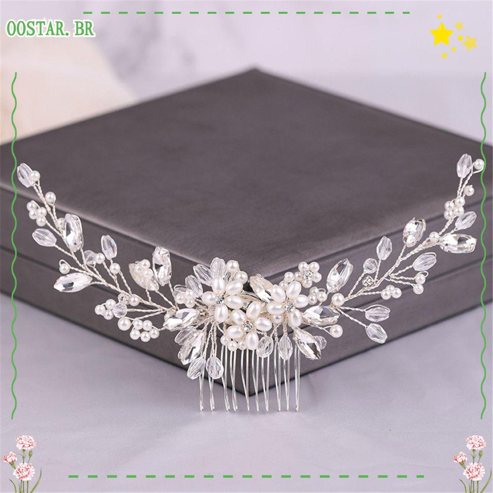 OOSTAR Pente De Cabelo Florido Feito À Mão Rhinestone Jóias De Noiva Tiara