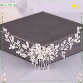 OOSTAR Pente De Cabelo Florido Feito À Mão Rhinestone Jóias De Noiva Tiara
